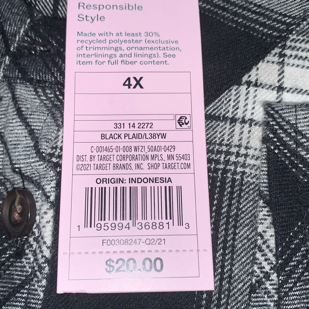 (4X)- Wild Fable Soft Dark Flannel Button Down Short- Black & White_6